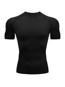Men's  Round Neck Sports Tee, Summer Clothes Tight Athletic Compression Shirts Quick Drying Breathable Crew Neck Short Sleeve T-shirt for Gym Workout Running, Casual Sporty Top
