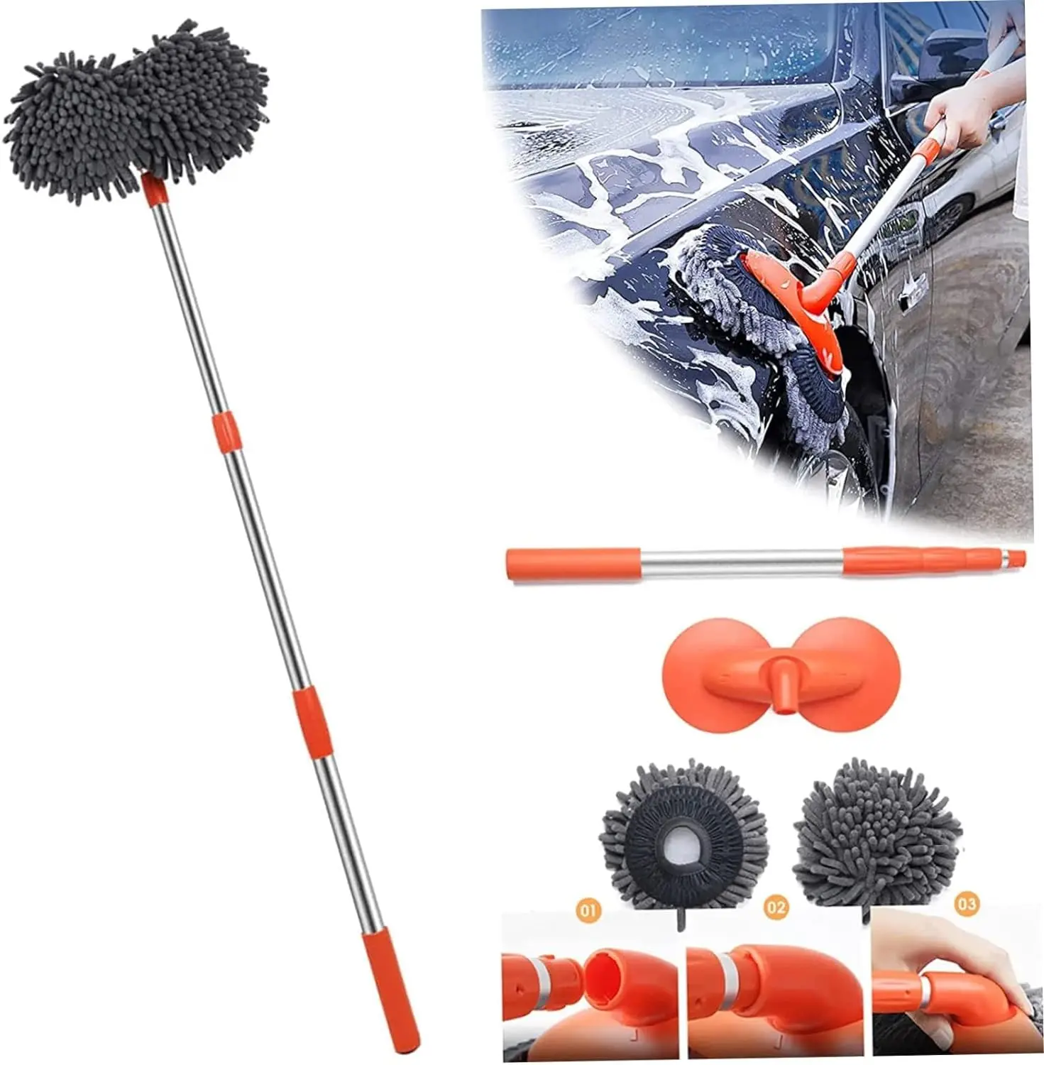 【DealsForYouDays】LEIBOO 43'' Long handle car wash mop, Brush head 360° rotating, Durable retractable aluminum alloy rod，Microfiber brush head, Avoid scratching，Suitable for Car, RV, Truck, SUV and Home Cleaning - Car Wash Accessories！Car Wash Kits！