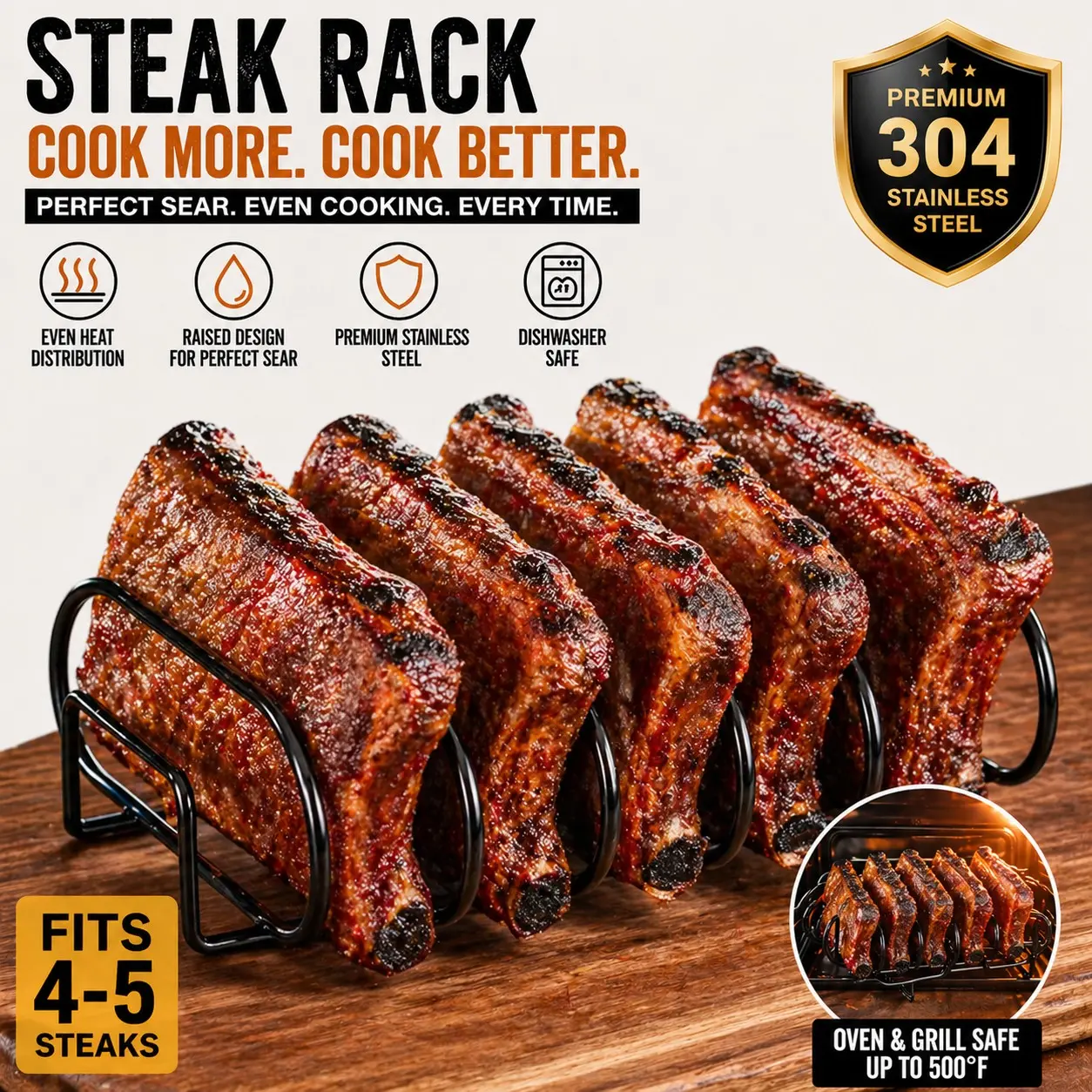 1PC BBQ Steak Rack Stainless Steel | Barbecue Accessories | Classic Outdoor Grill Style | Stable Hold, Smoky Flavor | For Camping, Backyard & BBQ Parties | Grilling Accessories