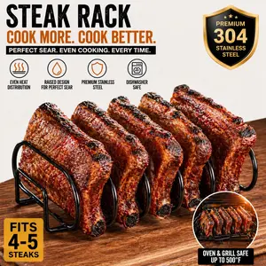 1PC BBQ Steak Rack Stainless Steel | Barbecue Accessories | Classic Outdoor Grill Style | Stable Hold, Smoky Flavor | For Camping, Backyard & BBQ Parties