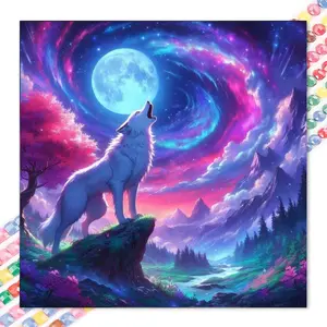 1 set of DIY diamond painting kit, 5D diamond art kit, DIY decoration wolf, moon, starry sky mosaic, diamond art, DIY art home decoration.
