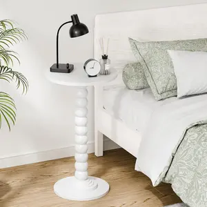 Modern round side table with solid wood legs, small space accent end table, versatile drink table for living room bedroom corners
