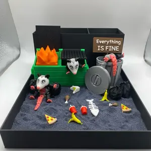 Opossum Dumpster Fire Zen Garden, Mini Desk Decor, Sensory Calming Sand Garden for Desk, Fidget Stress Relief, Office Decor
