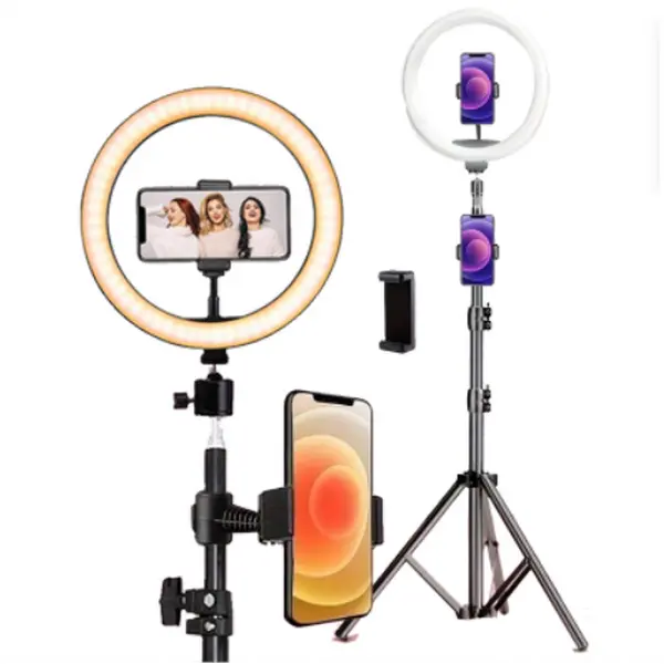 10-Inch Vlogging LED Ring Light with 43in/110cm Flexible Tripod Stand, Phone Holder, Makeup Lighting for Photo Selfie, Video Recording, Zoom Calls; Smartphone, Cellphone, Mobile Accessories for Camera Photography