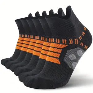 5-Pair Men's Athletic Ankle Socks with Y-Heel Cushioning - Moisture-Wicking Breathable Sports Socks, Arch Support & Non-Slip Grip for Basketball, Soccer, Gym, Running, Tennis - Multi-Color Pack (Black/Blue/Yellow/Green/White) - Cotton Blend