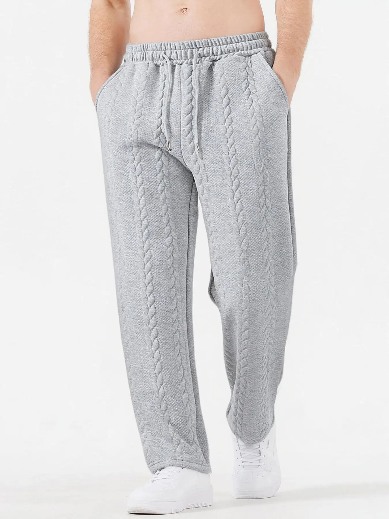 Men's Cable Knit Textured Sweatpants, Casual Athletic Pants, Casual Straight Leg Joggers with Elastic Drawstring Waist, Soft Cozy Loungewear Pants for Daily, Streetwear & Relaxation, Athleisure Bottoms