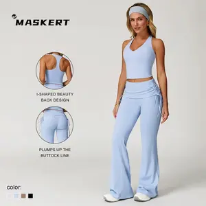 MASKERT Women's Sports Two Piece Set Slim Fit Tank Top & High Waist Yoga Leggings, Soft Skin-Friendly Fabric, All-Season Wear