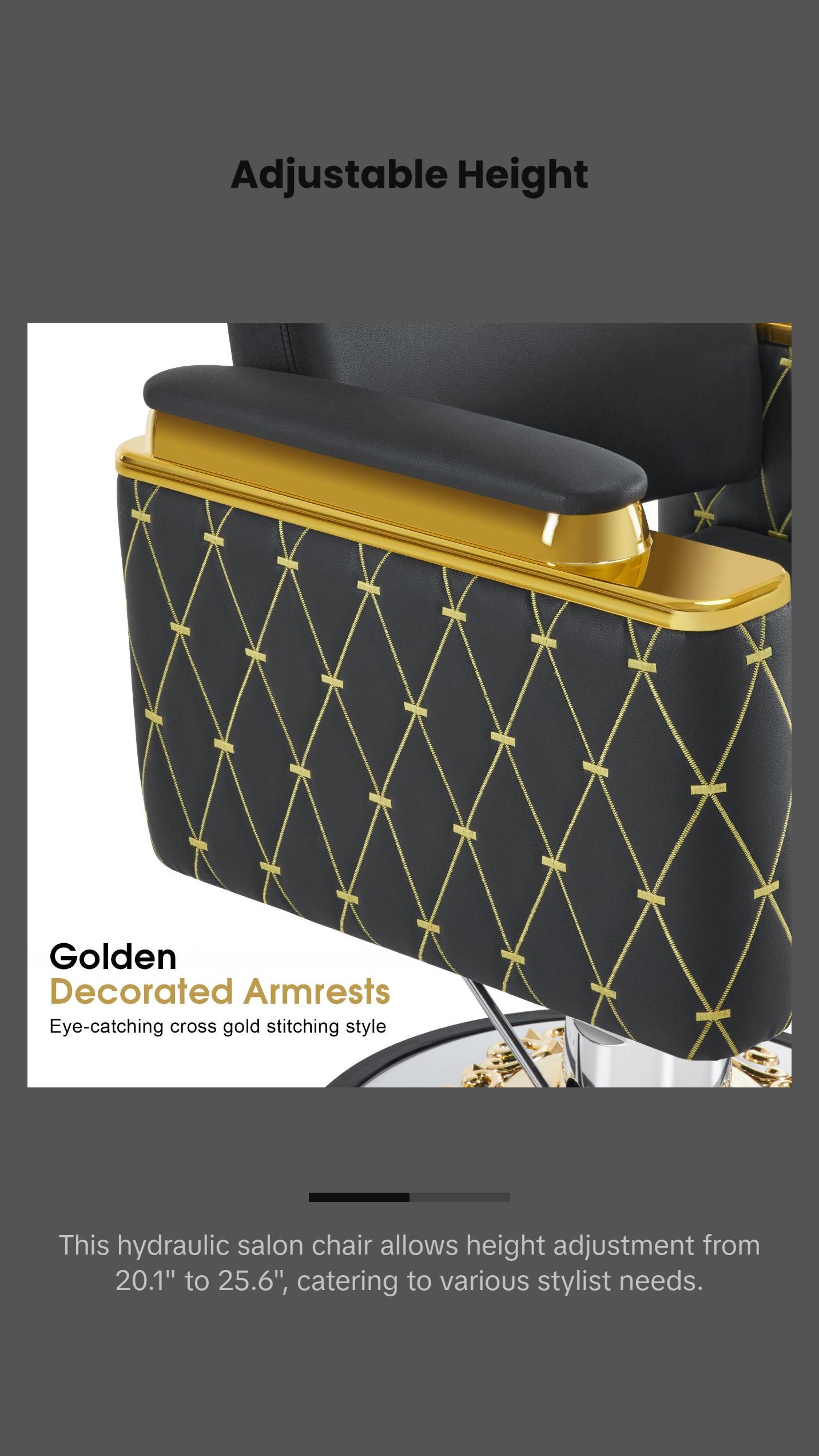 BarberPub Gold&Black Salon Chair, Hydraulic Barber Spa Styling Equipment 8633