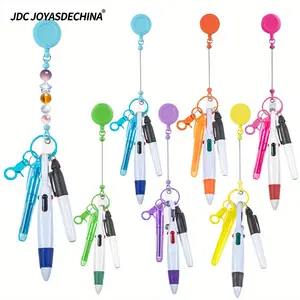 6sets Beaded Nurse Pen Set Contains Highlighter, Marker, Multi-color Ballpoint Pen and Retractable Badge Holder with Lobster Clasp It Is a Gift for Nurses and Doctors, Keychain, Pendant Making