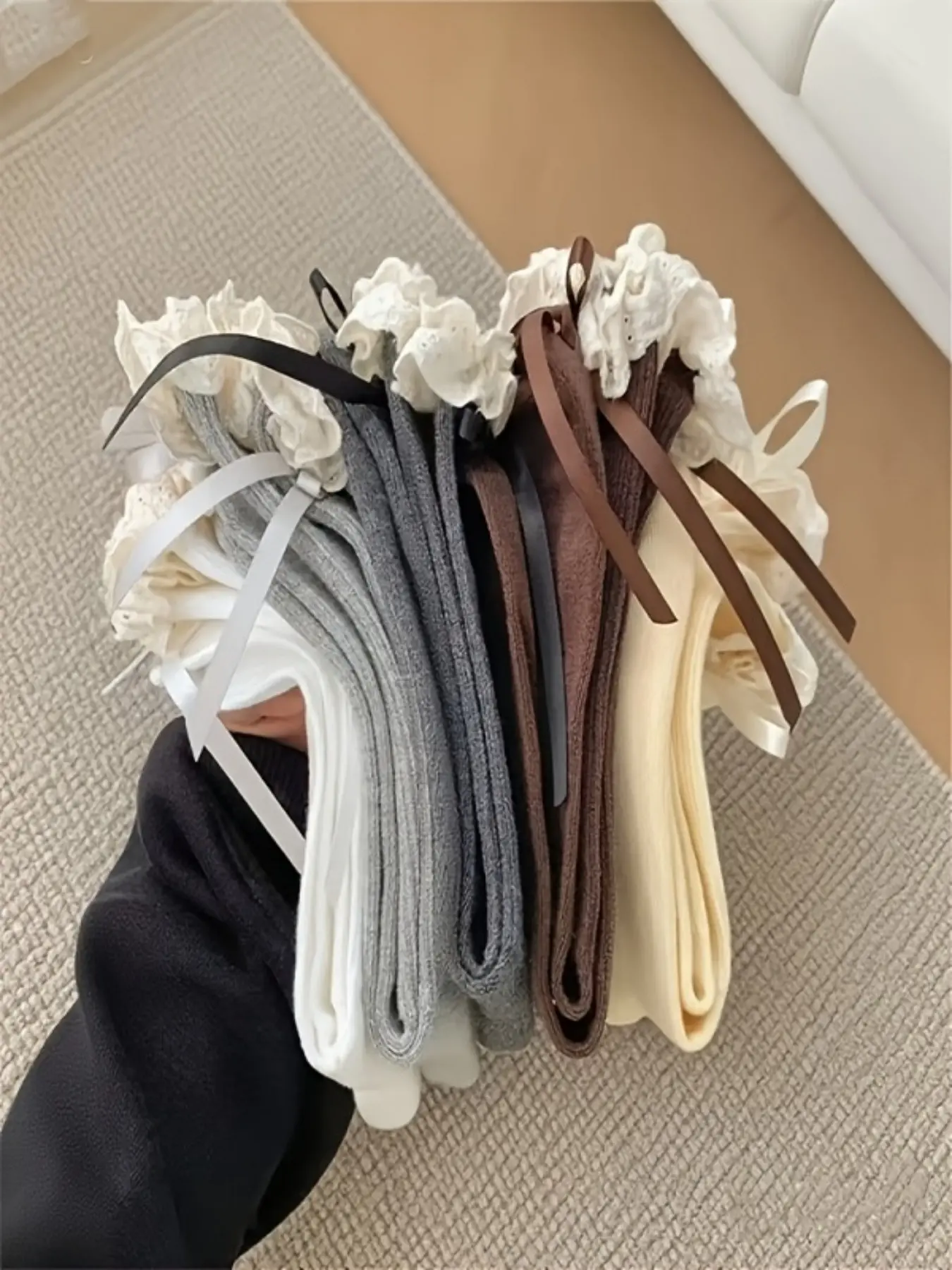 5 Pairs Floral Trim Bow Ankle Socks for Women, Elegant Soft Comfortable Breathable Cute Sweet Smooth Fit Chic Socks, Boneless Mid-Calf Socks for Ladies, Breathable Comfy Socks
