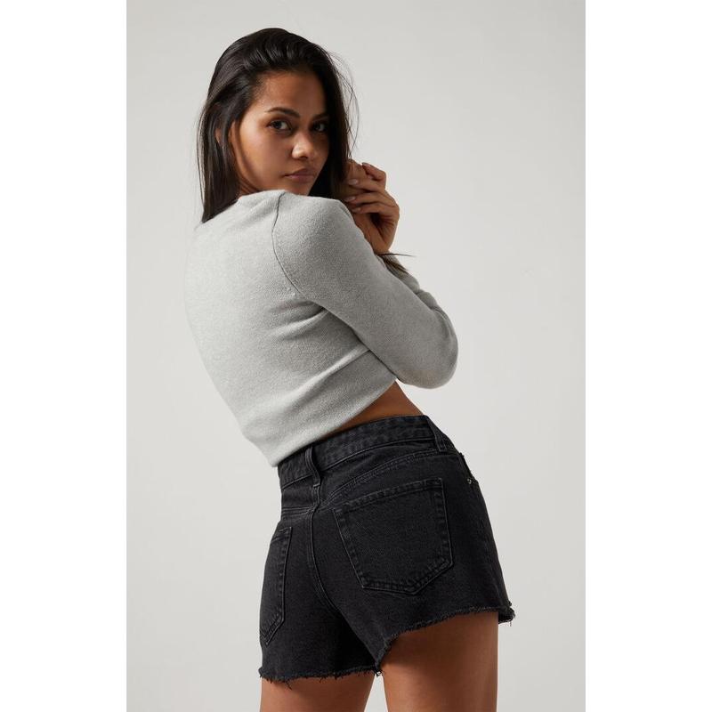 Pacsun Women's Black Frayed Ripped High Waisted Denim Festival Shorts