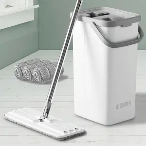 Mop and Bucket with Wringer Set, Hands Free Flat Floor Mop and Bucket, 3 Washable Microfiber Pads Included, Wet and Dry Use, Home Floor Cleaning System for All Floor Types and Windows