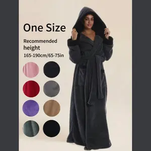 1pc Cross-Border New Winter TV Blanket, Warm Hooded Bathrobe, Thickened Couple Sleepwear, with Pockets, Solid Color