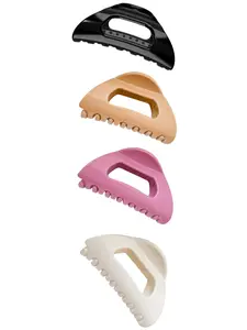 Women's Silicone Hair Claw Clips, Half Round Shiny Hollow Design, 4pcs Daily Use Hair Accessories for Styling & Holding