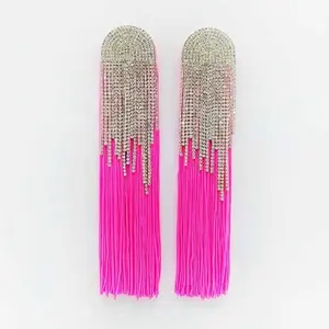 Rhinestone Elongated Tassel Earrings