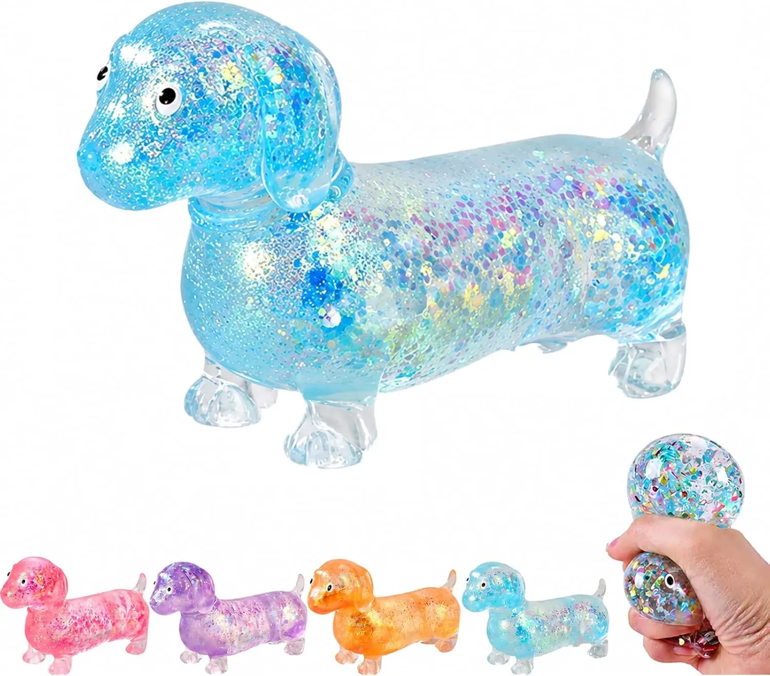 Dachshund Squishy Glitter Weiner Dog Squishy Slow Rising Stress Ball Anxiety Relief Soft Squeeze Desk Toy for Home Office Travel