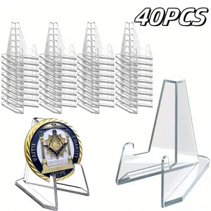 Card Display Stand, 40 Packs Small Easel Stand, Acrylic Picture Holder Stands, for Challenge Coin Graded Card Sports Card Trading Card PSA Card Baseball Card (2.1 Inch Tall)