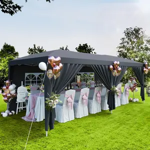 Heavy Duty 10x20 Folding Gazebo – Waterproof Outdoor Canopy Tent with 6 Removable Sidewalls, 3 Adjustable Heights, Easy Setup, Includes 18 Stakes & 6 Ropes, Ideal for Events, dark grey
