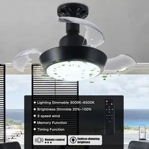 Ultra-Thin Retractable Ceiling Fan with Light and Remote Control — Modern Smart RGB Fan featuring 3 Adjustable Wind Speeds and 3 Adjustable Light Colors. 16 Inch LED Lighting