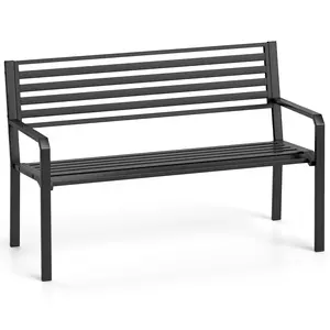 COSTWAY - 50 Inch Outdoor Metal Park Bench Patio Slatted Garden Bench for 2-3 People-Black