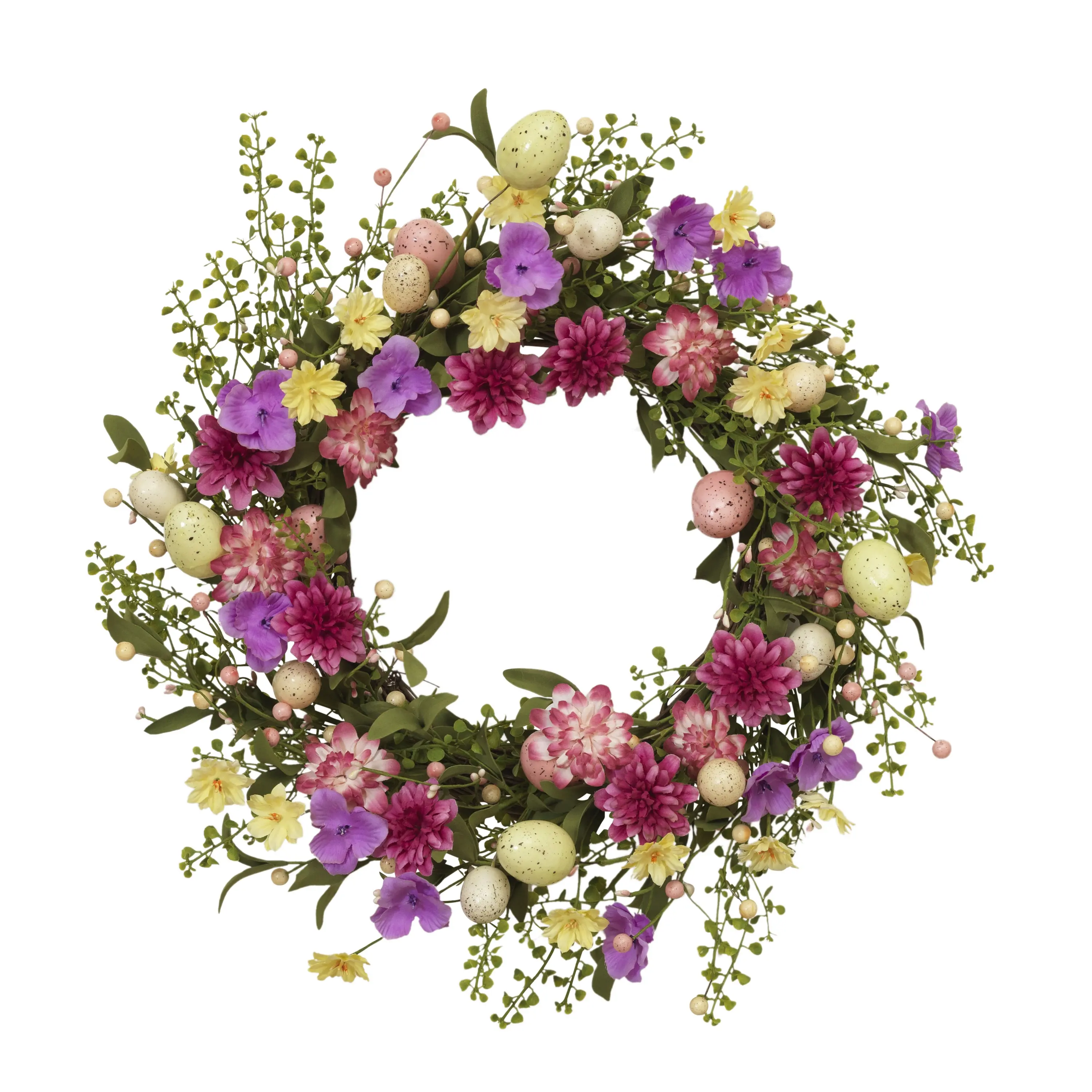 24 Inch Natural Twig Easter Egg and Flower Wreath