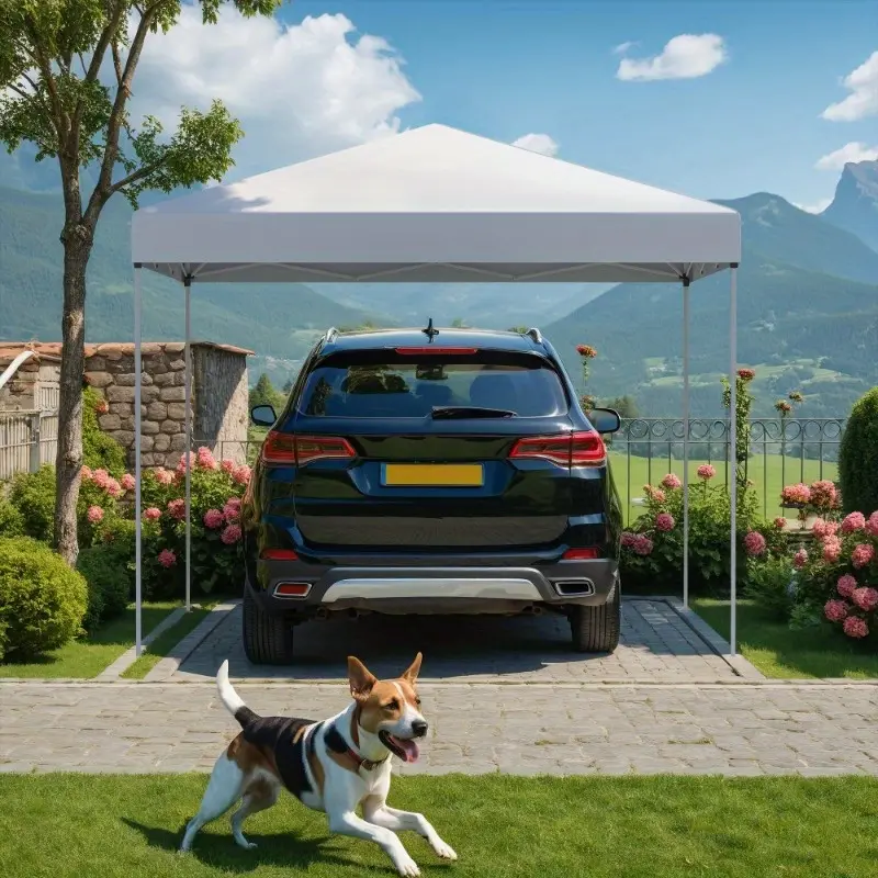 12x12 Instant Pop-Up Canopy Tent, Solo Setup Gazebo with Wheeled Roller Bag & 4 Sandbag Weights, Adjustable Height Shelter for Backyard, Beach, Camping & Outdoor Events, White/Black/Light Blue