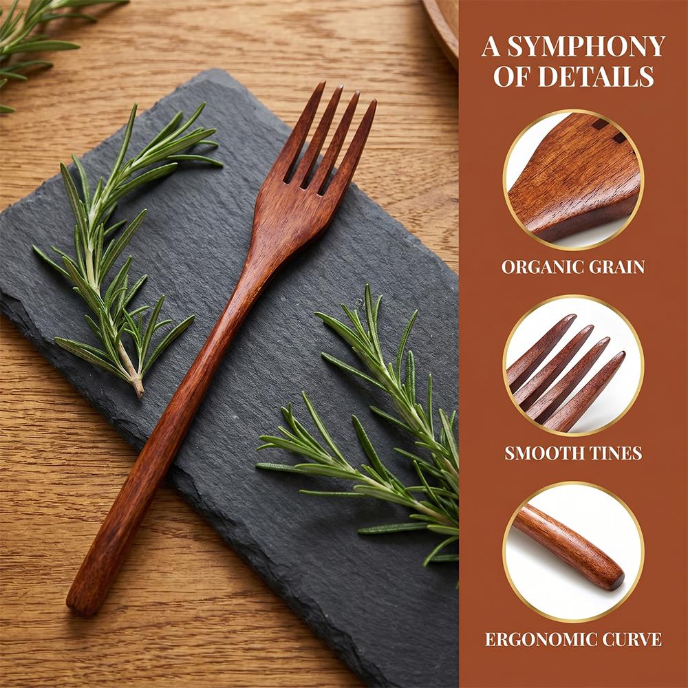 6 Pcs Eco-friendly Japanese Plain Wooden Forks - Reusable Handmade Natural Wood Cutlery Tableware Set, Sturdy Lightweight Durable Easy-to-Clean Flatware for Salad, Outdoor Dining