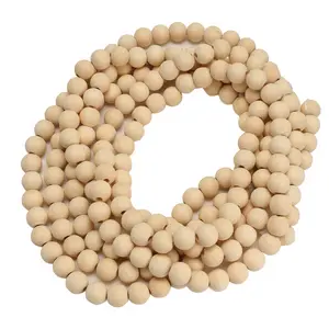 9 Foot Natural Wood Bead Christmas Garland Wooden Christmas Tree Garland Perfect for Rustic Natural Country Farmhouse