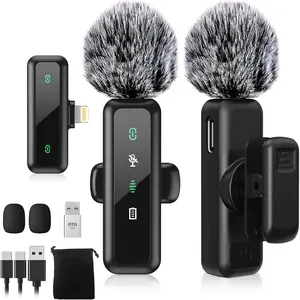 Wireless Lavalier Microphone for iPhone 5-14 Series, LED Display Mini Lav for iPhone with Noise Cancelling, Lapel Mic Wireless 2 pack for Content Creator Video Recording, Vlogging (Lightning Only)