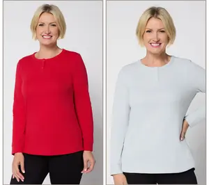 Denim & Co. Essentials 2-Pack Waffle Knit Henley Tops