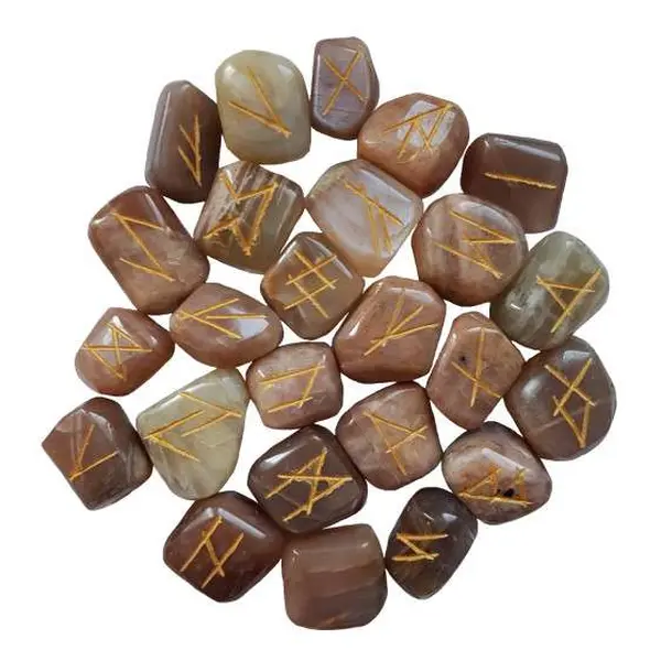Natural Moonstone Rune Set Elder Futhark — 25-Stone Lunar Divination