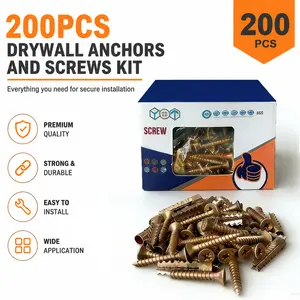 [Summervibes] 200Pcs Self-Drilling Wall Anchor Kit, 4-Section Heavy-Duty Self Drilling Anchors for Hollow Wall, Drywall, Concrete, Wood and Loose Hinge Hole Repair