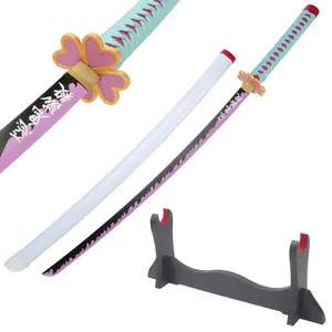 41 inches Not Sharp Real Demon Slayer Cosplay Sword Kanroji Mitsuri Samurai Katana with Wooden Holder Stand Display for Anime Fans Halloween Role Playing Props Cosplay Collection Christmas Gift Birthday
