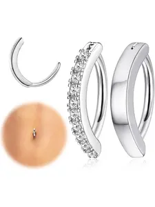 2Pcs 14G Clicker Belly Button Ring for Women Surgical Steel CZ Opal Belly Ring Simple Reverse Navel Rings Body Jewelry Body Piercings Set