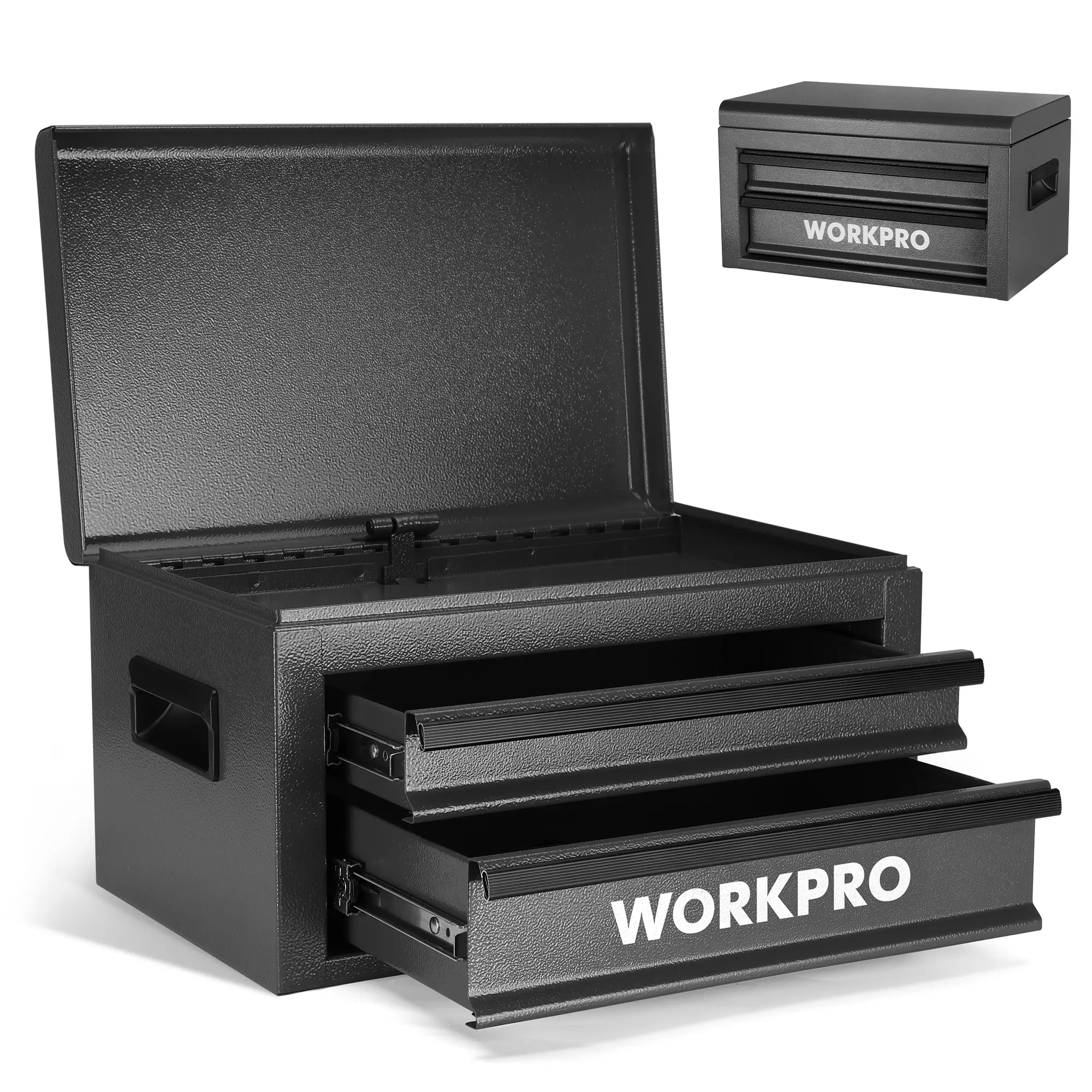 #summersale WORKPRO 15 Inch Metal Tool Box with 2 Drawers & 1 Top Storage, Heavy Duty Portable Tool Box with Handle for Garage, Office and Home, Up To 85 LBS Load Capacity