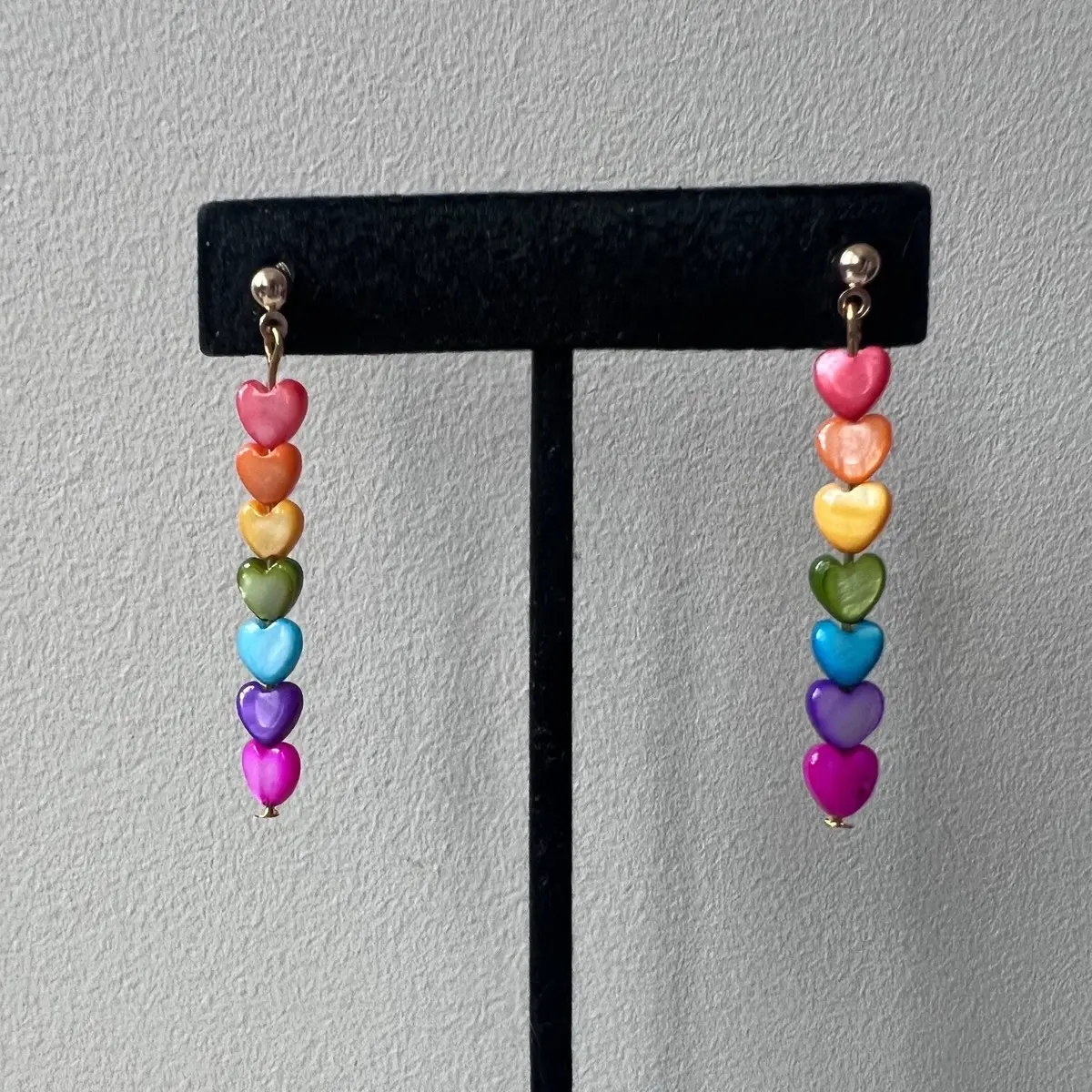 Tiny Rainbow Heart Beaded Earrings