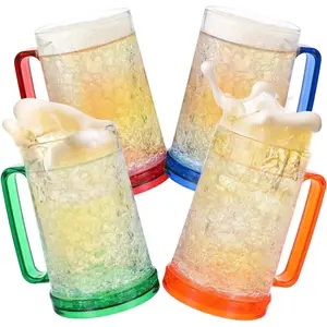 4 Pack Freezer  Mugs, Double Wall Gel Frosty Freezer Ice Mugs, Plastic  Mugs With Handles for Parties and Gifts, 16oz (Blue, Red, Orange and Green)
