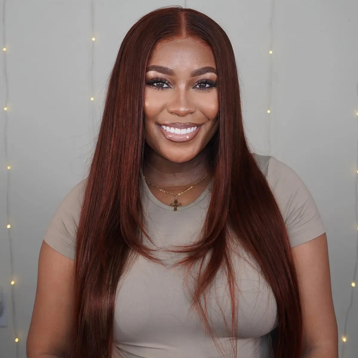 OQ HAIR Reddish Brown Color 7x5 Lace Straight Wear Go Glueless Wig Human Hair Pre Plucked Hairline Beginner Friendly