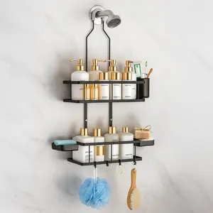 Sben Hanging Rustproof Shower Caddy with Soap Dishes and Toothbrush Holder – Space-Saving 5 Pack Bathroom Organizer, 4 Hooks for Easy Storage and Convenience (Black)