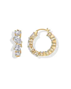 PAVOI 14K Gold Plated Hoop Earrings for women - Inside Out Gold Hoops Round & Marquise CZ Stones - Bridal Wedding Jewelry for Women