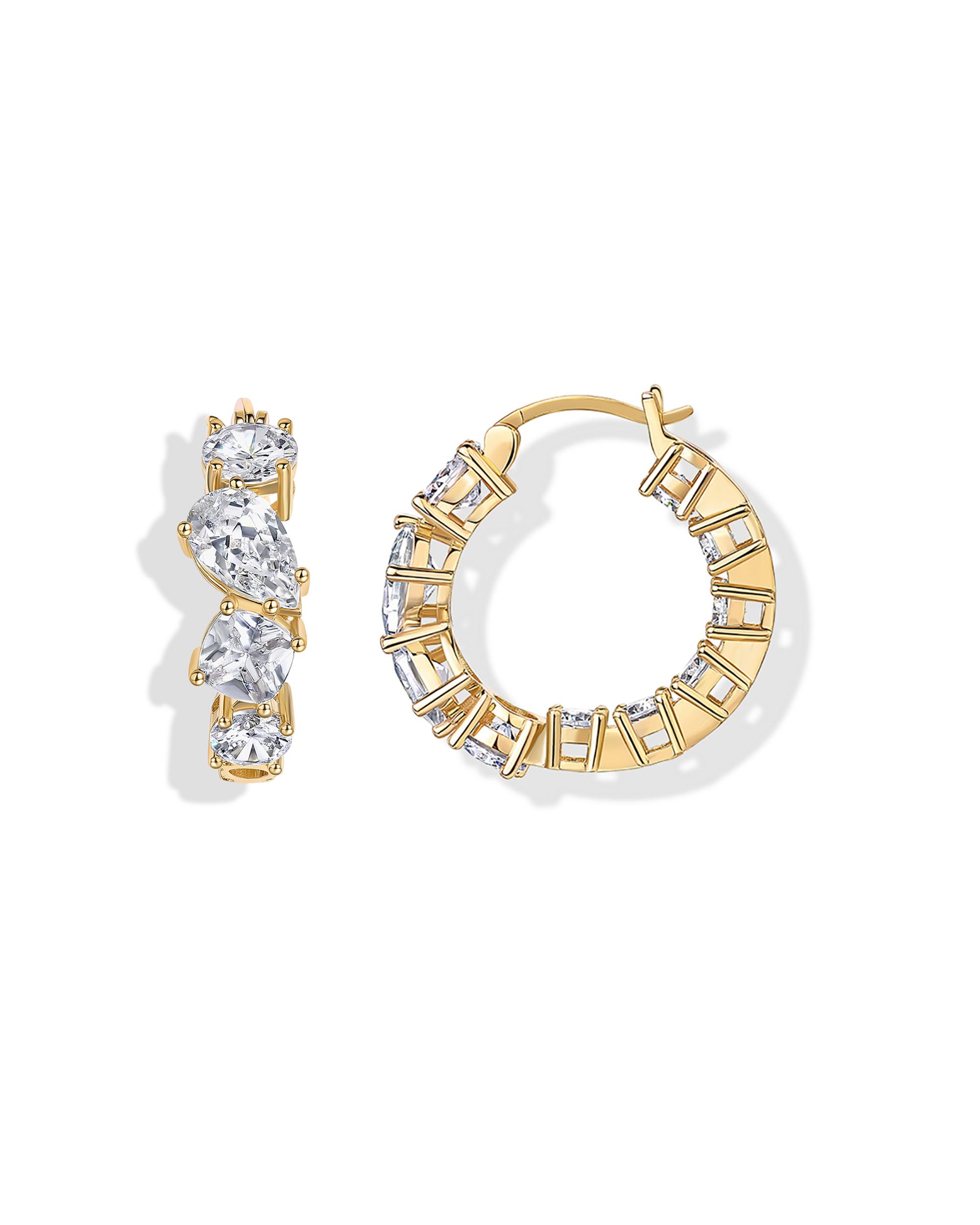 PAVOI 14K Gold Plated Hoop Earrings for women - Inside Out Gold Hoops Round & Marquise CZ Stones - Bridal Wedding Jewelry for Women