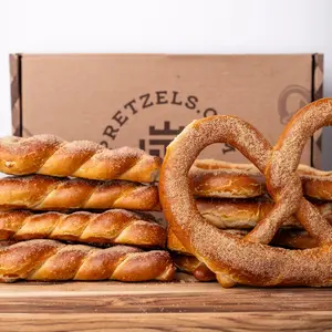 Pretzel Cinnamon Sugar Twisted Party Box - Fresh, Hand-Twisted Soft Pretzels with Sweet Cinnamon Sugar - Jumbo Twists, Soft Braids & Sugar Pouches