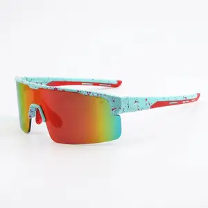 Wraparound Shield Sport Sunglasses Lens UV400 Lightweight Outdoor Eyewear -Blue Frame/ Orange Lens