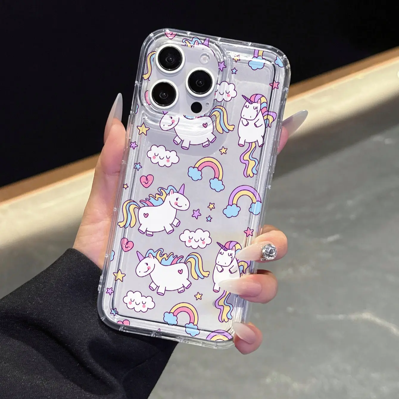 Rainbow Unicorn Pattern Protective Phone Case for Apple and Samsung, Transparent Full Coverage Anti-Drop, Fits Air 17 Pro Max Plus 15 14 13 12 11 X XR