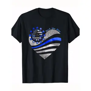 Back the Blue Law Enforcement T-Shirt with Thin Blue Line Police Heart Design