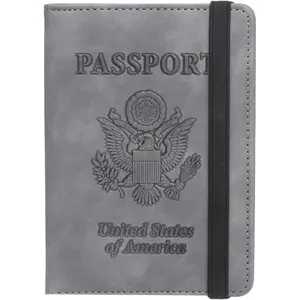 Premium PU Leather RFID Blocking Passport Holder/Wallet - Travel Document Organizer for Women and Men (Gray)