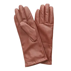 Women's Brown Leather Gloves with Cashmere Blend Lining