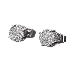 Full Diamond Hip Hop Men's Ear Stud Zircon Micro-Set Plated Round Earrings for Women