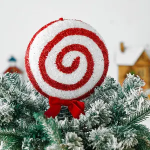 Christmas Candy Tree Topper Peppermint Candy Cane Christmas Tree Toppers 10.2 Inch Candy Swirl Christmas Ornament Glitter Xmas Tree Topper for Holiday Party Festive Home Decor
