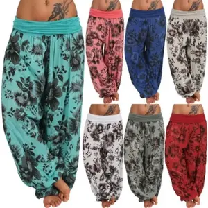 Women Boho Loose Pants Paisley High Waist Ankle Tied Harem Pants Baggy Long Bloomers Trousers Female Trousers Pantalones Womenswear Bottom Comfort Fit